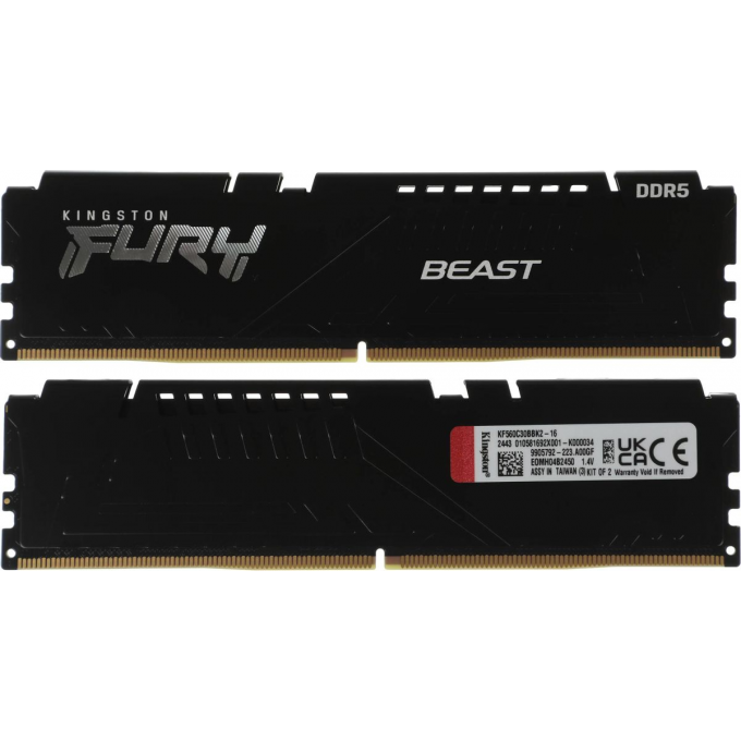 Память оперативная KINGSTON FURY BEAST BLACK XMP 16GB 6000MT/s DDR5 CL30 DIMM (Kit of 2) KF560C30BBK2-16 Память оперативная KINGSTON FURY BEAST BLACK XMP 16GB 6000MT/s DDR5 CL30 DIMM (Kit of 2) KF560C30BBK2-16