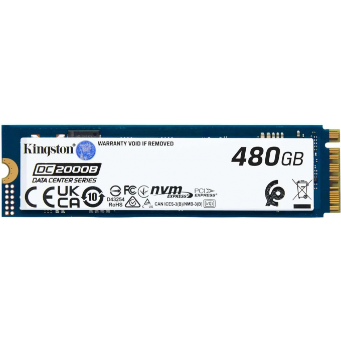 Твердотельный накопитель KINGSTON SSD DC2000B 480GB, M.2 22x80mm, NVMe, PCIe Gen 4x4, 3D TLC, R/W 7000/800MB/s, IOPs 530 000/32 000, TBW 350, DWPD 0.4 SEDC2000BM8/480G Твердотельный накопитель KINGSTON SSD DC2000B 480GB, M.2 22x80mm, NVMe, PCIe Gen 4x4, 3D TLC, R/W 7000/800MB/s, IOPs 530 000/32 000, TBW 350, DWPD 0.4 SEDC2000BM8/480G